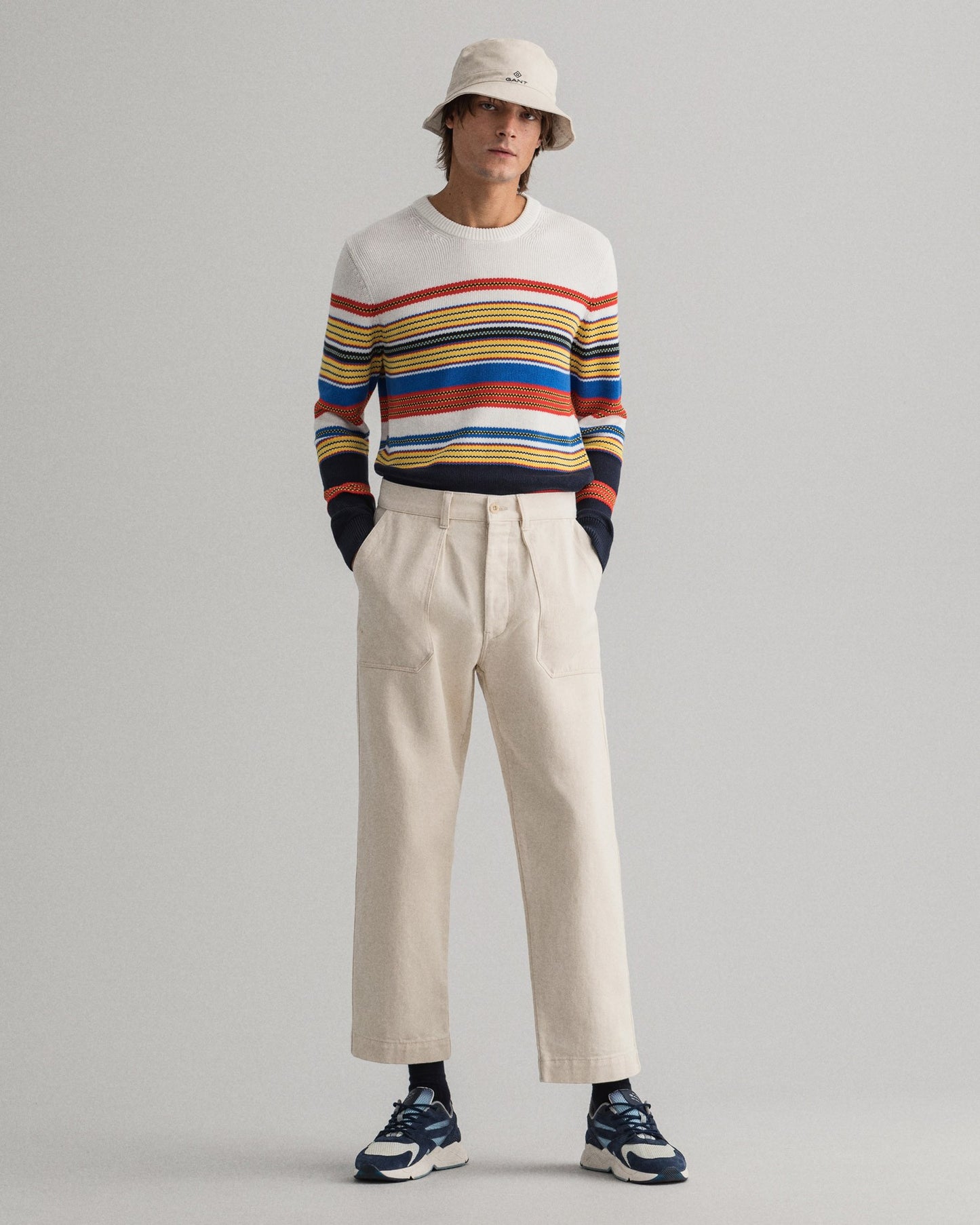 GANT Men's Multi Colored Striped C-Neck Sweater