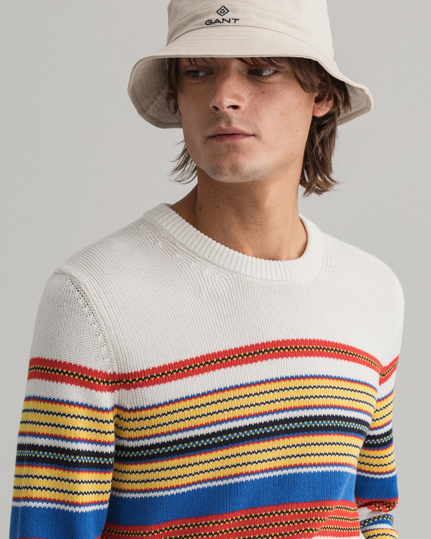 GANT Men's Multi Colored Striped C-Neck Sweater